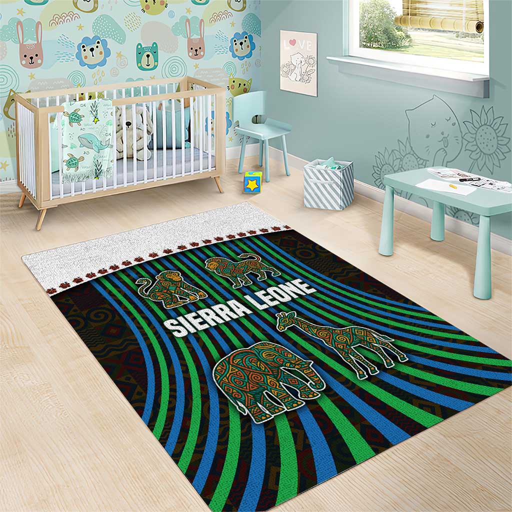 Sierra Leone Area Rug with Tribal Animal Pattern Featuring Lion Elephant Giraffe and Monkey