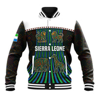 Sierra Leone Baseball Jacket with Tribal Animal Pattern Featuring Lion Elephant Giraffe and Monkey