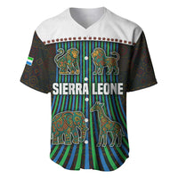 Sierra Leone Baseball Jersey with Tribal Animal Pattern Featuring Lion Elephant Giraffe and Monkey