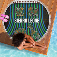Sierra Leone Beach Blanket with Tribal Animal Pattern Featuring Lion Elephant Giraffe and Monkey