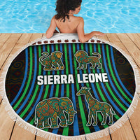Sierra Leone Beach Blanket with Tribal Animal Pattern Featuring Lion Elephant Giraffe and Monkey