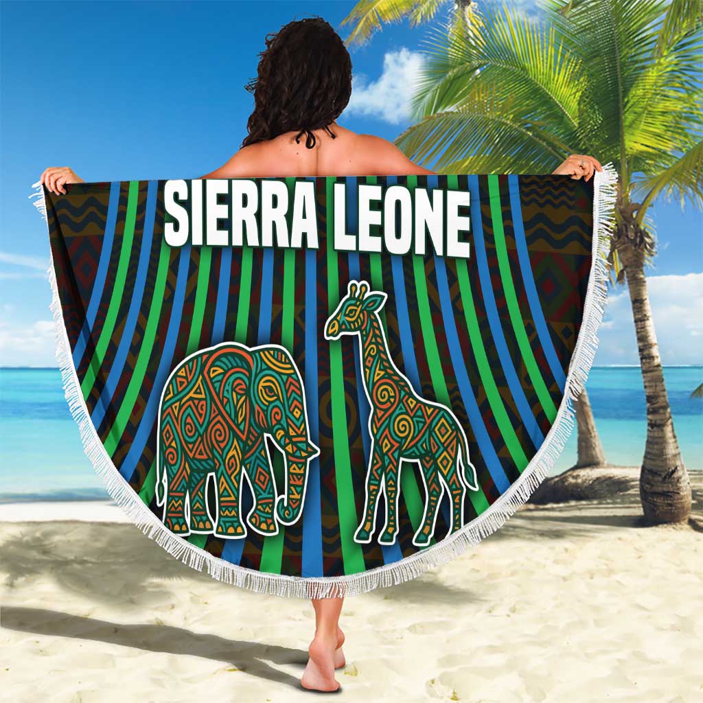 Sierra Leone Beach Blanket with Tribal Animal Pattern Featuring Lion Elephant Giraffe and Monkey