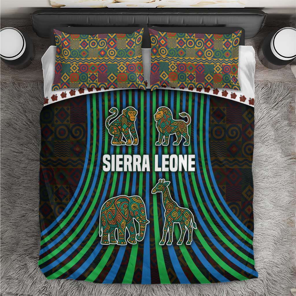 Sierra Leone Bedding Set with Tribal Animal Pattern Featuring Lion Elephant Giraffe and Monkey