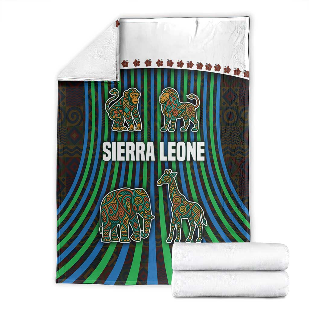Sierra Leone Blanket with Tribal Animal Pattern Featuring Lion Elephant Giraffe and Monkey