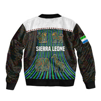Sierra Leone Bomber Jacket with Tribal Animal Pattern Featuring Lion Elephant Giraffe and Monkey