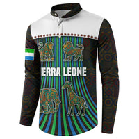 Sierra Leone Button Sweatshirt with Tribal Animal Pattern Featuring Lion Elephant Giraffe and Monkey