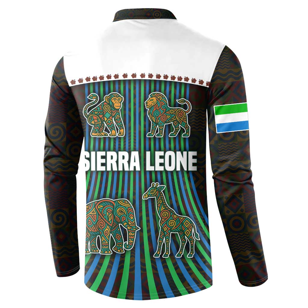 Sierra Leone Button Sweatshirt with Tribal Animal Pattern Featuring Lion Elephant Giraffe and Monkey