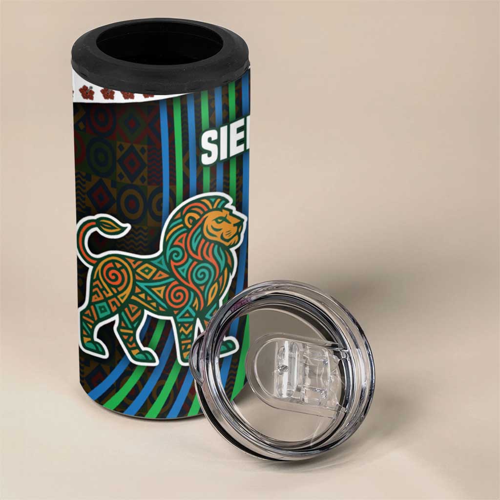 Sierra Leone 4 in 1 Can Cooler Tumbler with Tribal Animal Pattern Featuring Lion Elephant Giraffe and Monkey