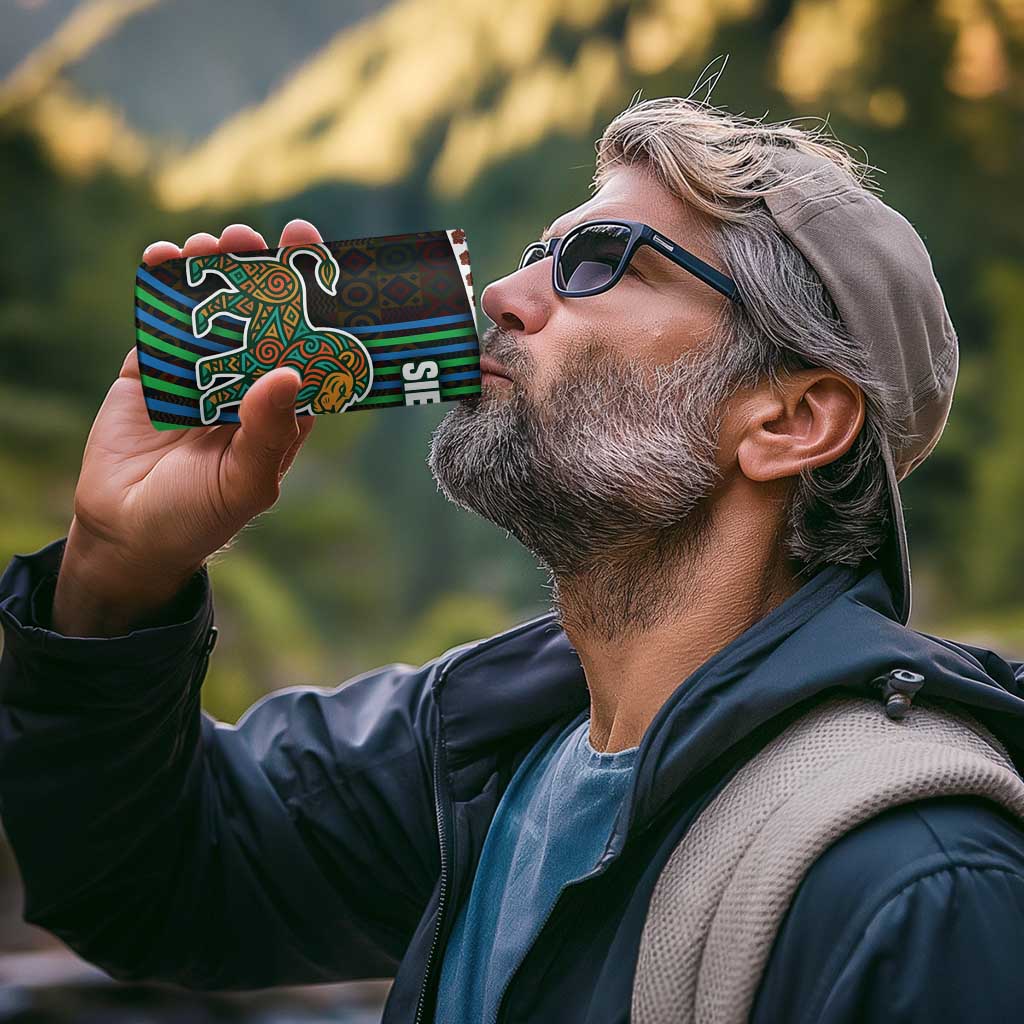 Sierra Leone 4 in 1 Can Cooler Tumbler with Tribal Animal Pattern Featuring Lion Elephant Giraffe and Monkey