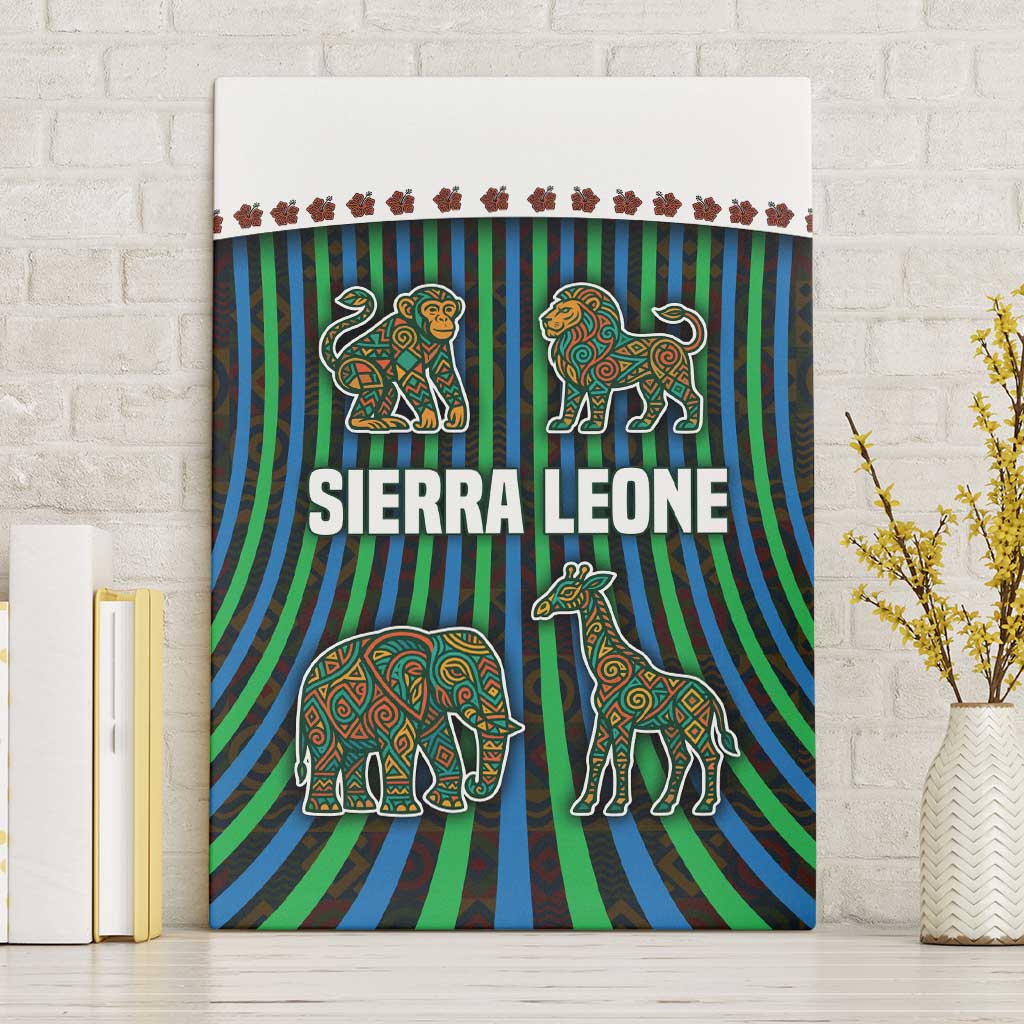 Sierra Leone Canvas Wall Art with Tribal Animal Pattern Featuring Lion Elephant Giraffe and Monkey