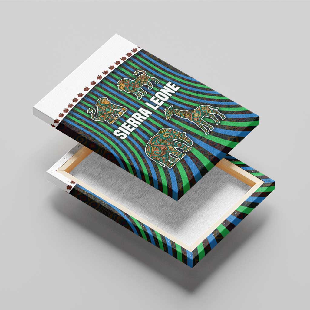 Sierra Leone Canvas Wall Art with Tribal Animal Pattern Featuring Lion Elephant Giraffe and Monkey