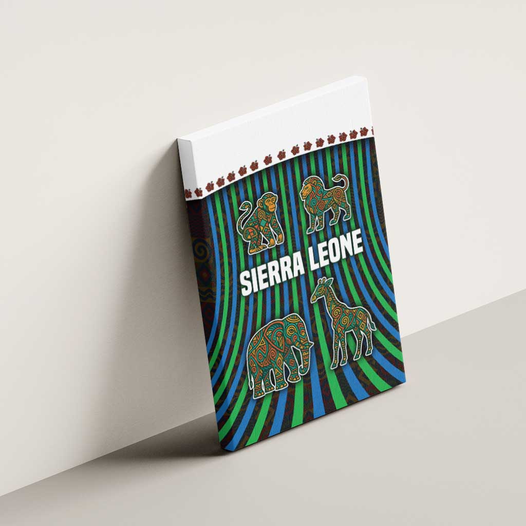 Sierra Leone Canvas Wall Art with Tribal Animal Pattern Featuring Lion Elephant Giraffe and Monkey