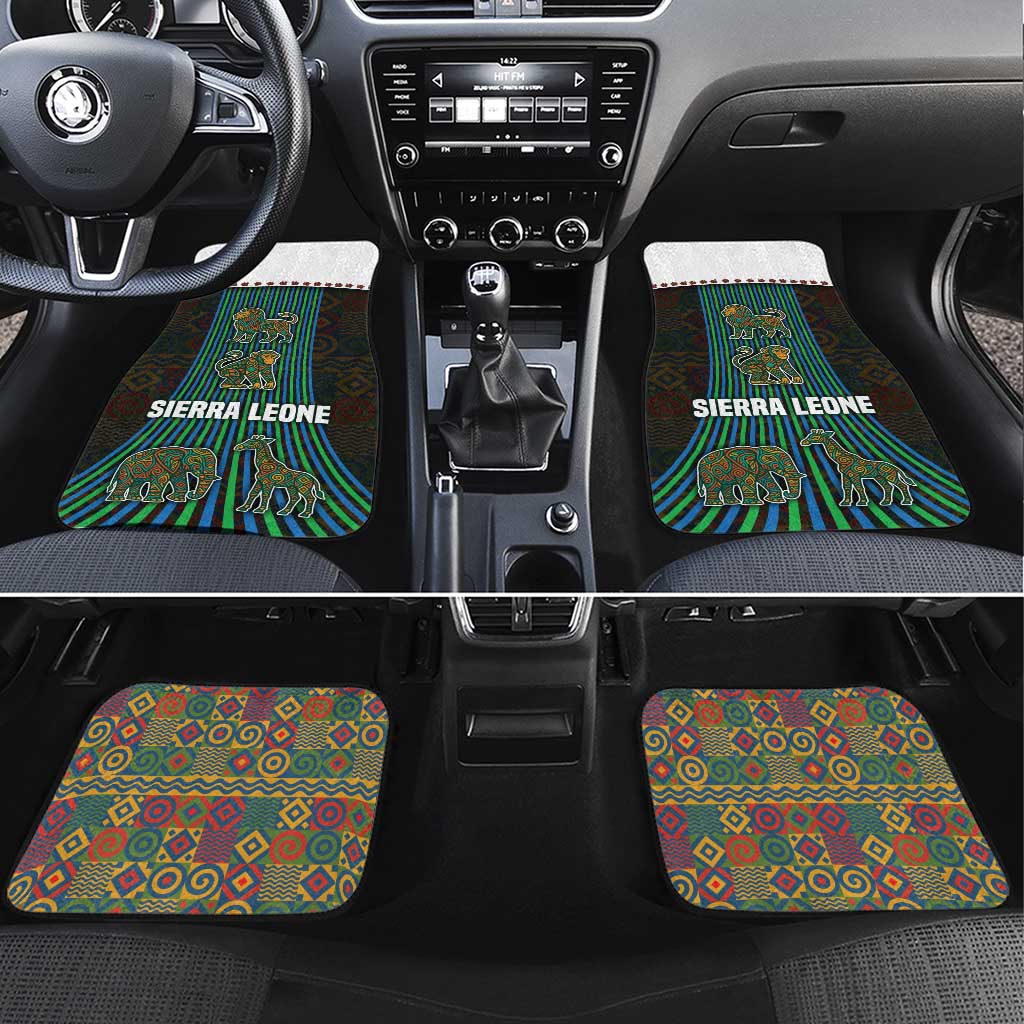 Sierra Leone Car Mats with Tribal Animal Pattern Featuring Lion Elephant Giraffe and Monkey