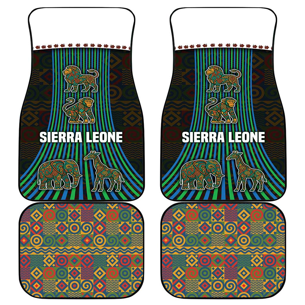 Sierra Leone Car Mats with Tribal Animal Pattern Featuring Lion Elephant Giraffe and Monkey