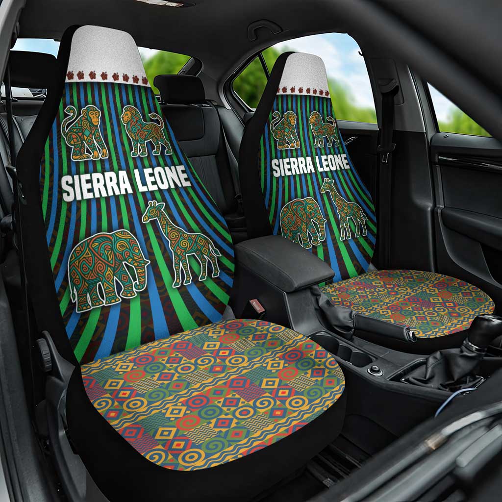 Sierra Leone Car Seat Cover with Tribal Animal Pattern Featuring Lion Elephant Giraffe and Monkey