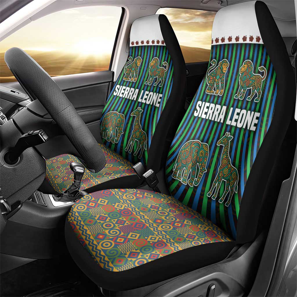 Sierra Leone Car Seat Cover with Tribal Animal Pattern Featuring Lion Elephant Giraffe and Monkey