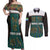 Sierra Leone Couples Matching Off Shoulder Maxi Dress and Long Sleeve Button Shirt with Tribal Animal Pattern Featuring Lion Elephant Giraffe and Monkey