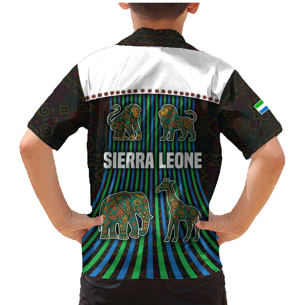 Sierra Leone Family Matching Mermaid Dress and Hawaiian Shirt with Tribal Animal Pattern Featuring Lion Elephant Giraffe and Monkey