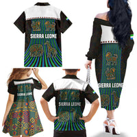 Sierra Leone Family Matching Off The Shoulder Long Sleeve Dress and Hawaiian Shirt with Tribal Animal Pattern Featuring Lion Elephant Giraffe and Monkey