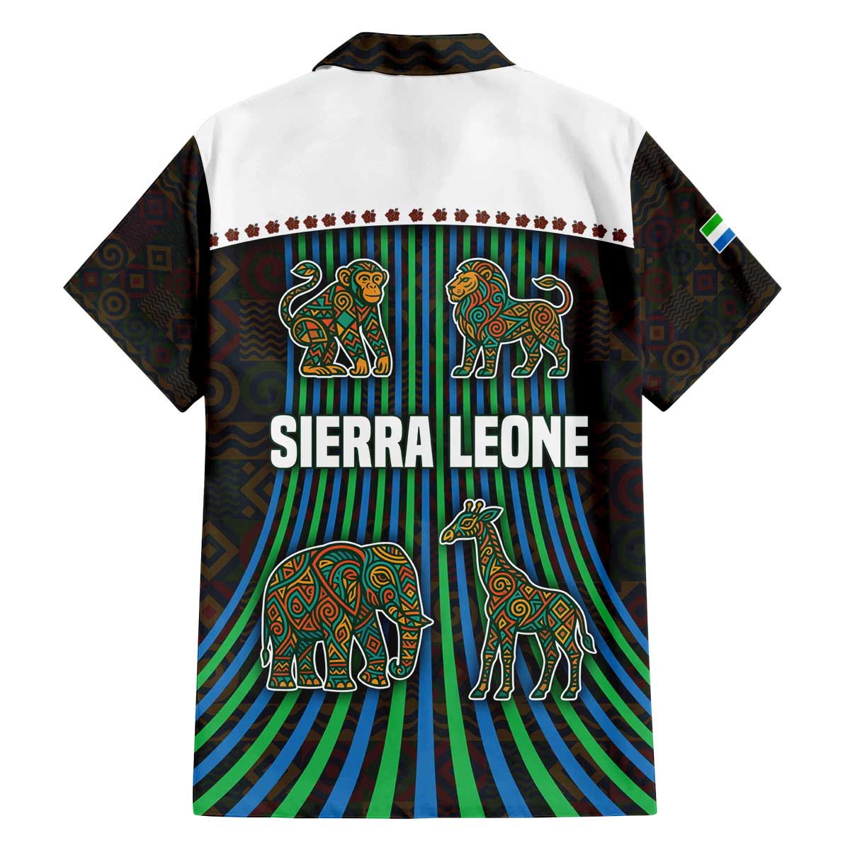 Sierra Leone Family Matching Off The Shoulder Long Sleeve Dress and Hawaiian Shirt with Tribal Animal Pattern Featuring Lion Elephant Giraffe and Monkey