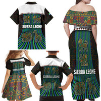 Sierra Leone Family Matching Off Shoulder Maxi Dress and Hawaiian Shirt with Tribal Animal Pattern Featuring Lion Elephant Giraffe and Monkey