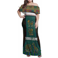 Sierra Leone Family Matching Off Shoulder Maxi Dress and Hawaiian Shirt with Tribal Animal Pattern Featuring Lion Elephant Giraffe and Monkey