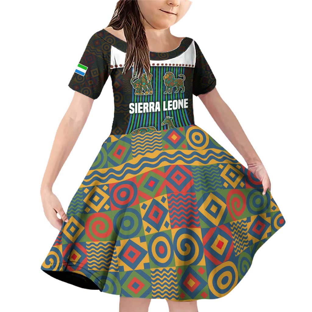 Sierra Leone Family Matching Off Shoulder Short Dress and Hawaiian Shirt with Tribal Animal Pattern Featuring Lion Elephant Giraffe and Monkey