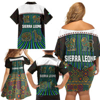 Sierra Leone Family Matching Off Shoulder Short Dress and Hawaiian Shirt with Tribal Animal Pattern Featuring Lion Elephant Giraffe and Monkey