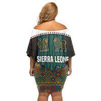 Sierra Leone Family Matching Off Shoulder Short Dress and Hawaiian Shirt with Tribal Animal Pattern Featuring Lion Elephant Giraffe and Monkey