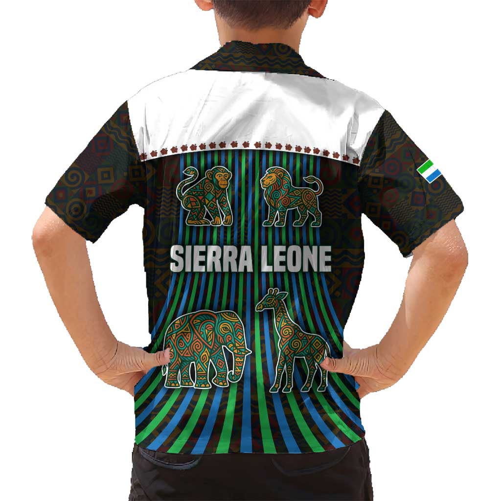Sierra Leone Family Matching Puletasi and Hawaiian Shirt with Tribal Animal Pattern Featuring Lion Elephant Giraffe and Monkey