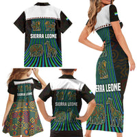 Sierra Leone Family Matching Short Sleeve Bodycon Dress and Hawaiian Shirt with Tribal Animal Pattern Featuring Lion Elephant Giraffe and Monkey