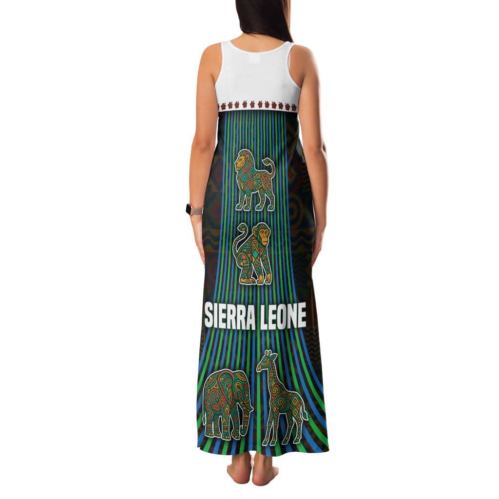Sierra Leone Family Matching Tank Maxi Dress and Hawaiian Shirt with Tribal Animal Pattern Featuring Lion Elephant Giraffe and Monkey