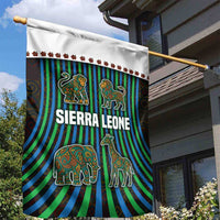 Sierra Leone Garden Flag with Tribal Animal Pattern Featuring Lion Elephant Giraffe and Monkey