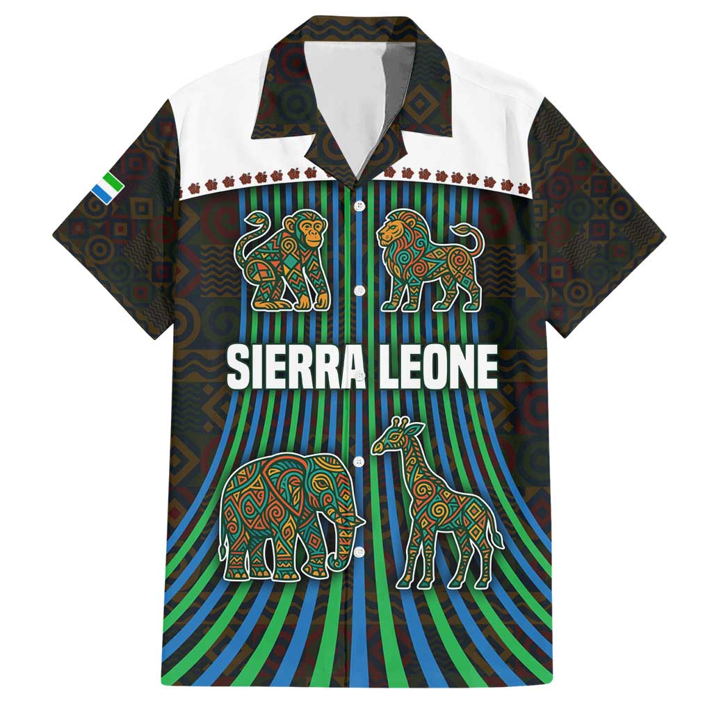 Sierra Leone Hawaiian Shirt with Tribal Animal Pattern Featuring Lion Elephant Giraffe and Monkey