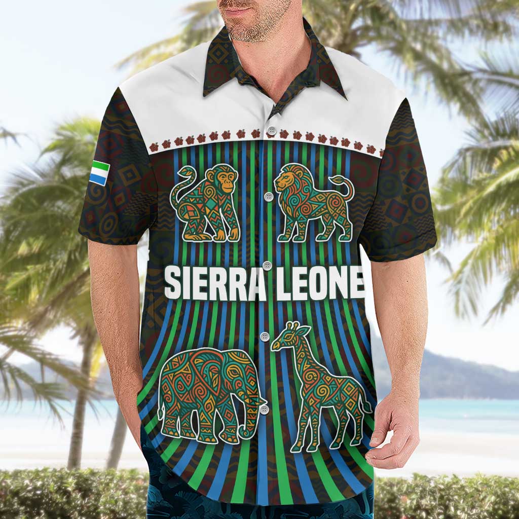 Sierra Leone Hawaiian Shirt with Tribal Animal Pattern Featuring Lion Elephant Giraffe and Monkey