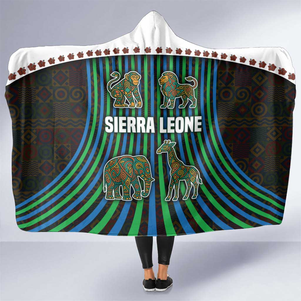 Sierra Leone Hooded Blanket with Tribal Animal Pattern Featuring Lion Elephant Giraffe and Monkey