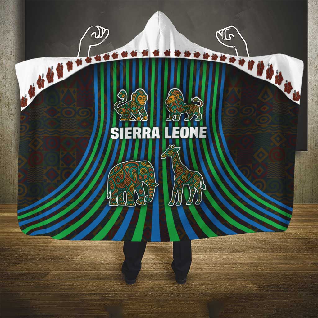 Sierra Leone Hooded Blanket with Tribal Animal Pattern Featuring Lion Elephant Giraffe and Monkey