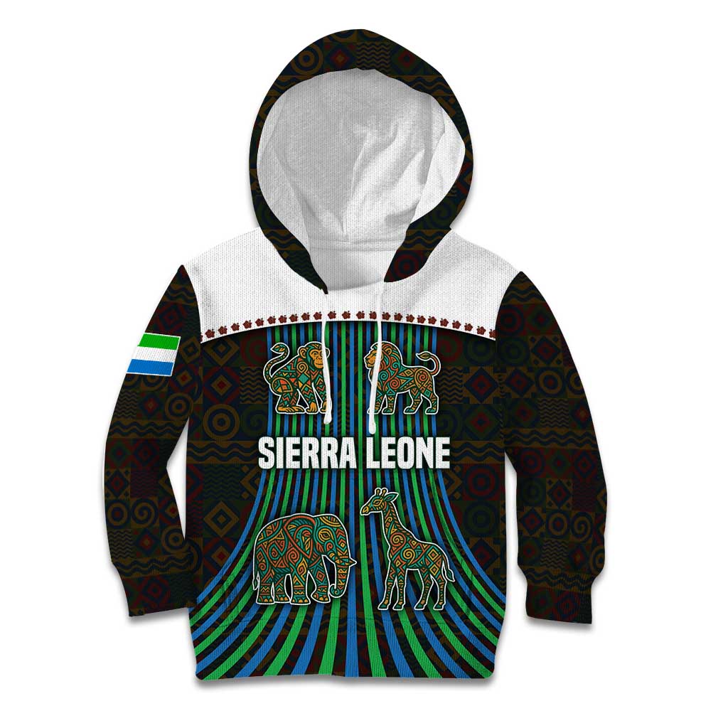 Sierra Leone Kid Hoodie with Tribal Animal Pattern Featuring Lion Elephant Giraffe and Monkey