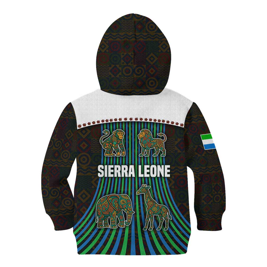 Sierra Leone Kid Hoodie with Tribal Animal Pattern Featuring Lion Elephant Giraffe and Monkey
