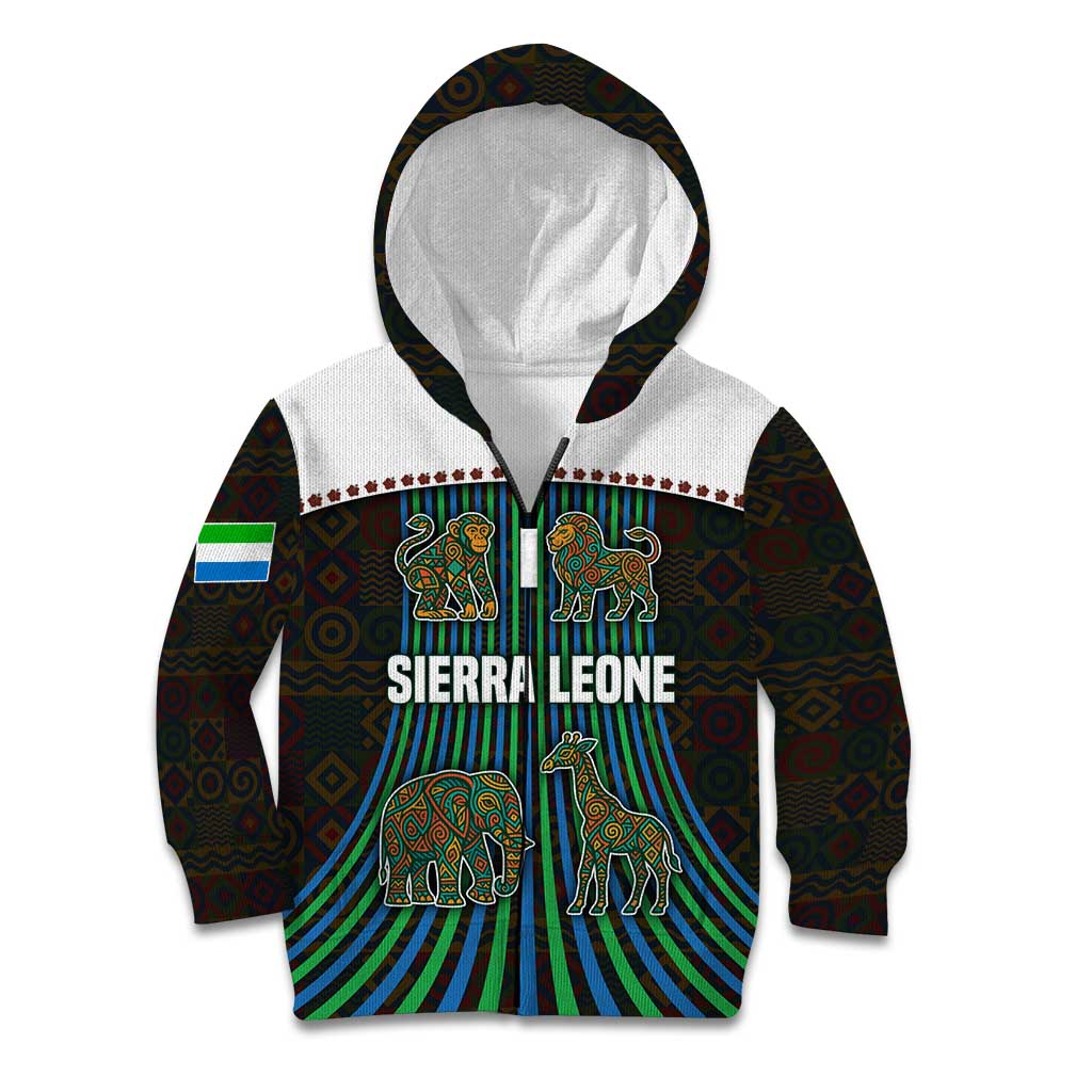 Sierra Leone Kid Hoodie with Tribal Animal Pattern Featuring Lion Elephant Giraffe and Monkey