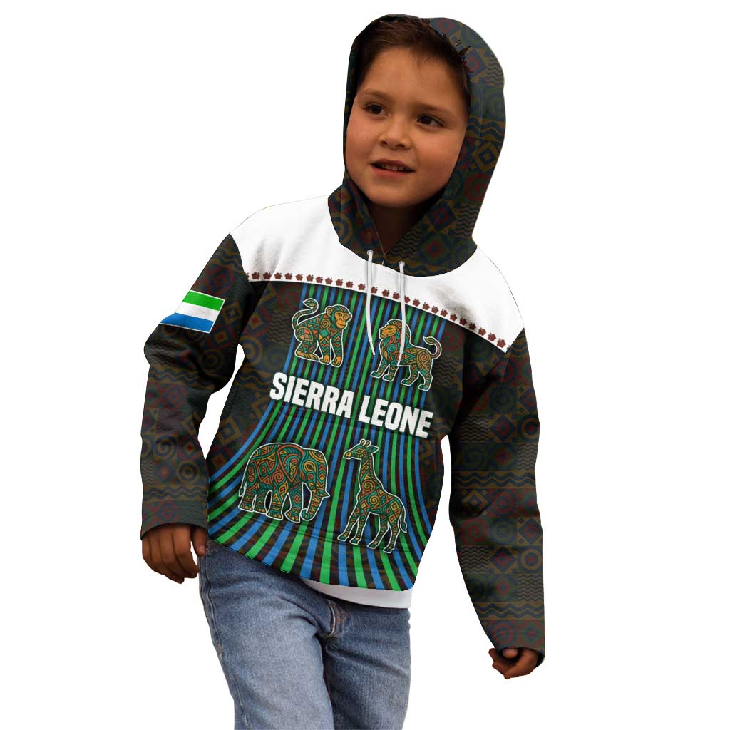 Sierra Leone Kid Hoodie with Tribal Animal Pattern Featuring Lion Elephant Giraffe and Monkey