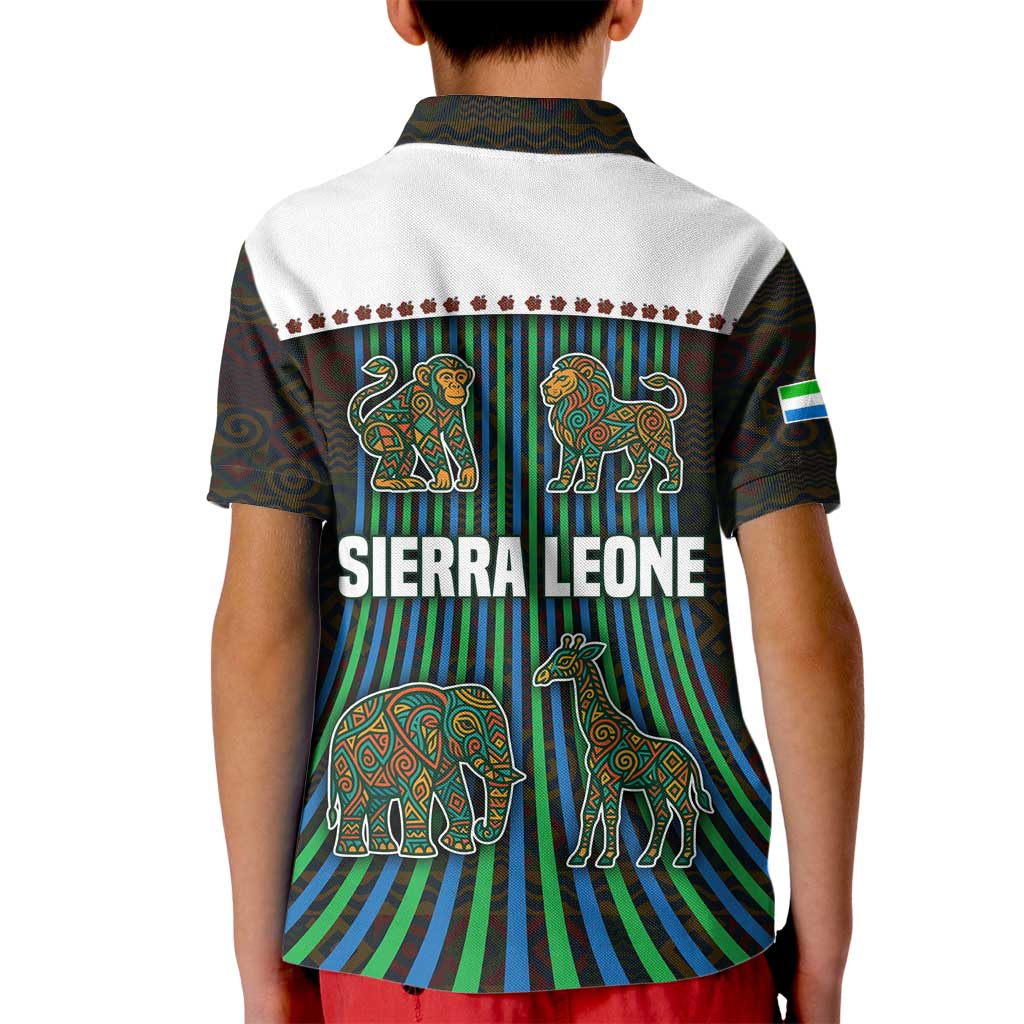 Sierra Leone Kid Polo Shirt with Tribal Animal Pattern Featuring Lion Elephant Giraffe and Monkey