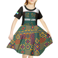 Sierra Leone Kid Short Sleeve Dress with Tribal Animal Pattern Featuring Lion Elephant Giraffe and Monkey