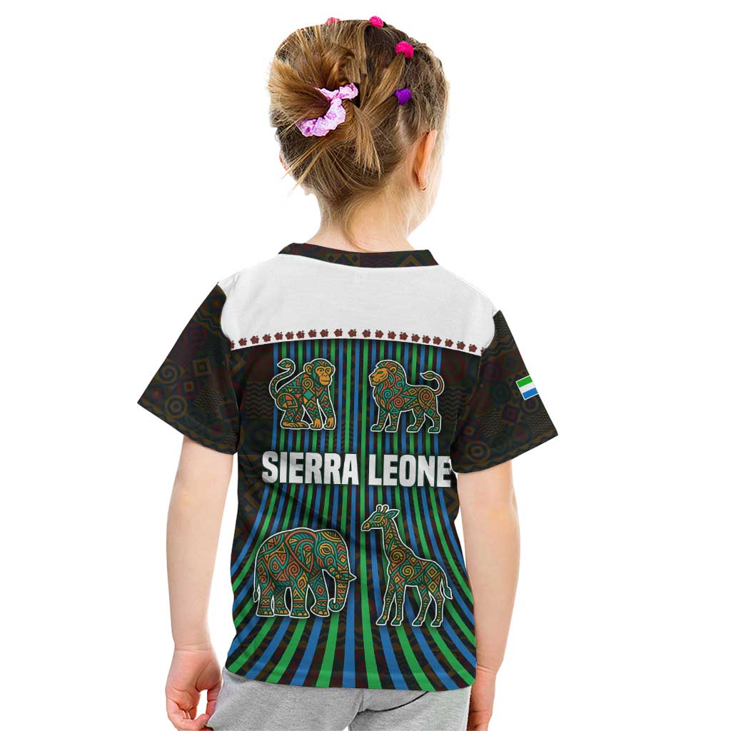 Sierra Leone Kid T Shirt with Tribal Animal Pattern Featuring Lion Elephant Giraffe and Monkey