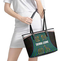 Sierra Leone Leather Tote Bag with Tribal Animal Pattern Featuring Lion Elephant Giraffe and Monkey