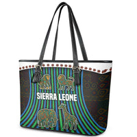 Sierra Leone Leather Tote Bag with Tribal Animal Pattern Featuring Lion Elephant Giraffe and Monkey