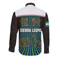 Sierra Leone Long Sleeve Button Shirt with Tribal Animal Pattern Featuring Lion Elephant Giraffe and Monkey