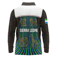 Sierra Leone Long Sleeve Polo Shirt with Tribal Animal Pattern Featuring Lion Elephant Giraffe and Monkey