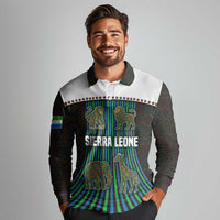 Sierra Leone Long Sleeve Polo Shirt with Tribal Animal Pattern Featuring Lion Elephant Giraffe and Monkey