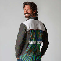 Sierra Leone Long Sleeve Polo Shirt with Tribal Animal Pattern Featuring Lion Elephant Giraffe and Monkey